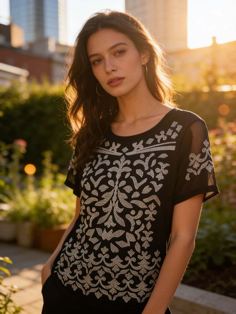 Inc International Concepts Embroidered Top 2X Black